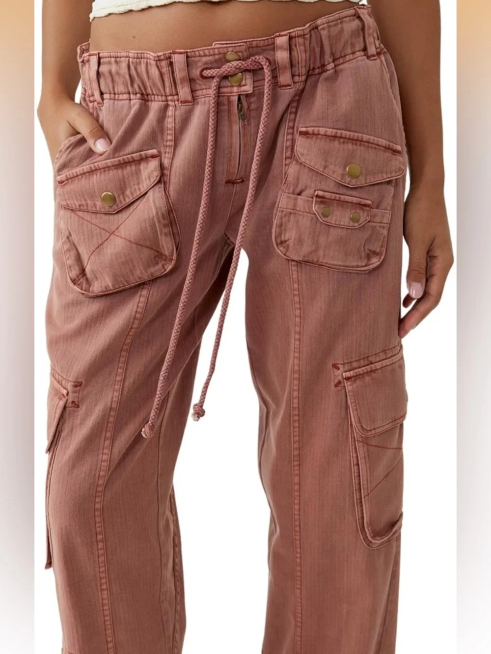 Free People Tahiti Cargo Pants Size Medium Peach Cargo Utility Pants Size Medium - Picture 14 of 16
